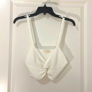 Woven Crossover Crop Top - White